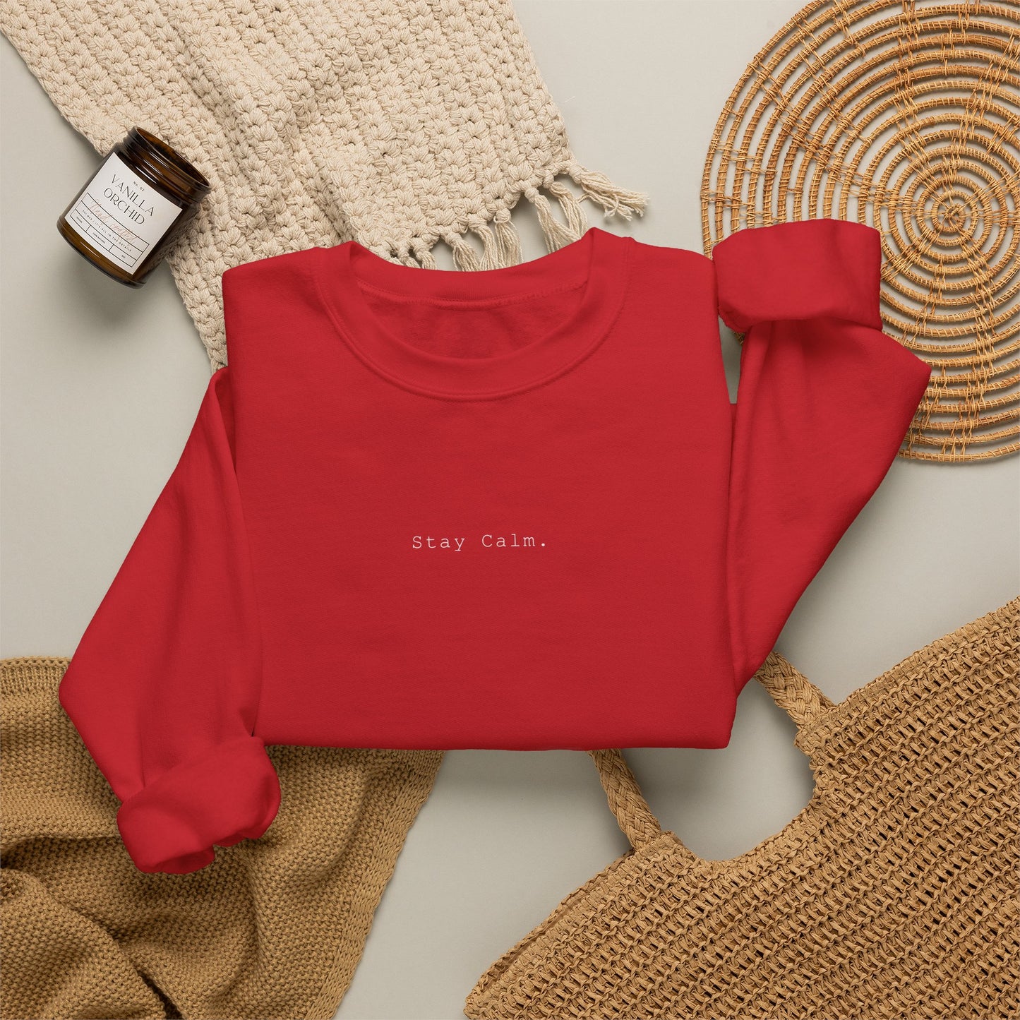 Minimal White Crewneck Sweatshirt — Clean Embroidered Chest Logo