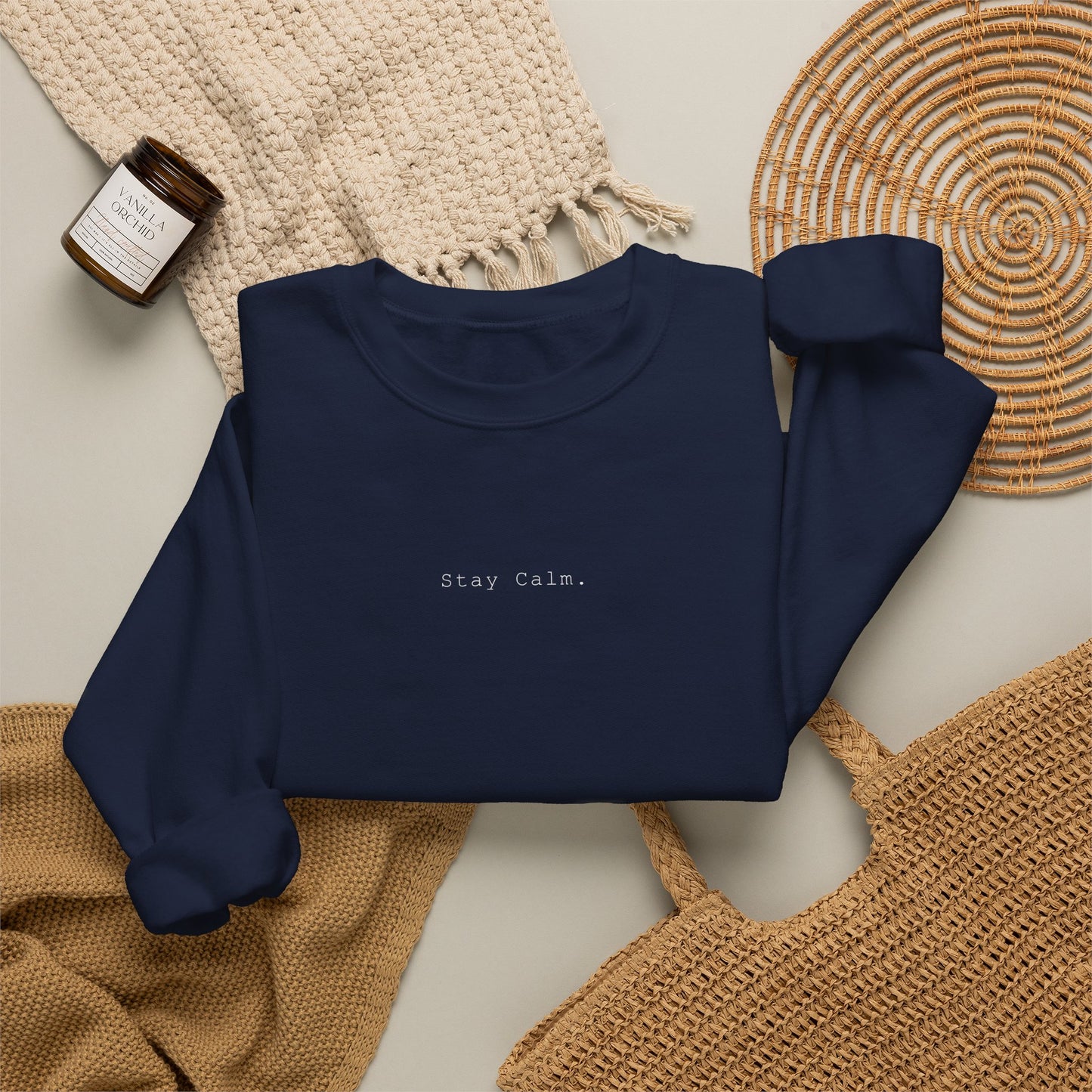 Minimal White Crewneck Sweatshirt — Clean Embroidered Chest Logo