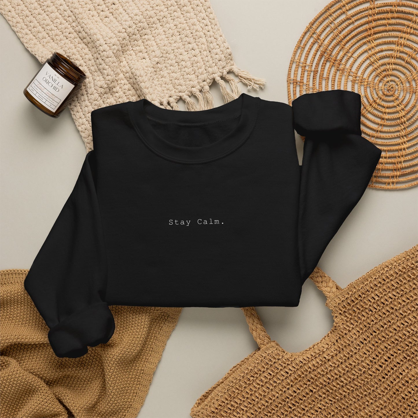 Minimal White Crewneck Sweatshirt — Clean Embroidered Chest Logo